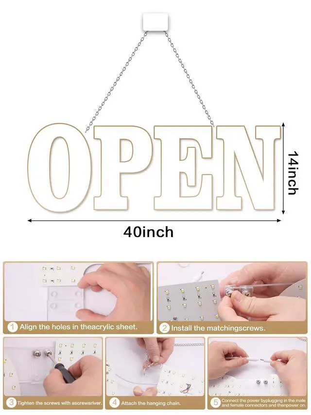 Alt view image 3 of 7 - LED Open Sign for Business 40"x10" Dimmable Large Bright LED Open Light Up Sign with Hanging Installation for Window Stores, Hotel, Store, Bar, Retail Shop, Salon, Restaurant