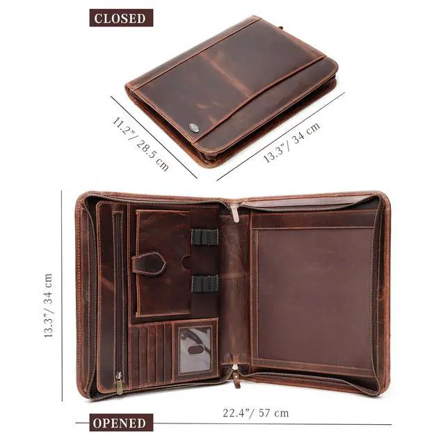 Alt view image 2 of 6 - Leather Portfolio Binder, Professional Organizer Padfolio Resume Folder, Business Card & Document Holder, Portfolios for Men & Women, Office & Business Supplies (Large - Brown)