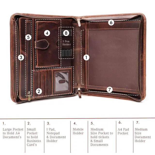 Alt view image 3 of 6 - Leather Portfolio Binder, Professional Organizer Padfolio Resume Folder, Business Card & Document Holder, Portfolios for Men & Women, Office & Business Supplies (Large - Brown)