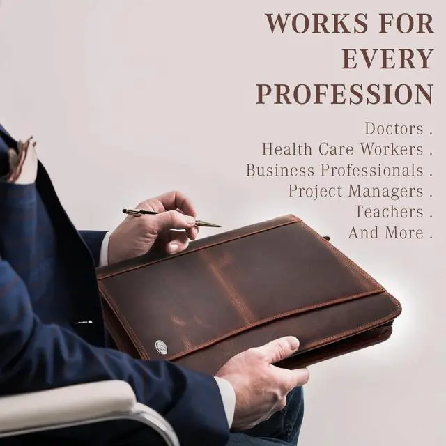 Alt view image 5 of 6 - Leather Portfolio Binder, Professional Organizer Padfolio Resume Folder, Business Card & Document Holder, Portfolios for Men & Women, Office & Business Supplies (Large - Brown)