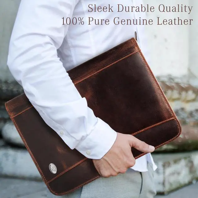 Alt view image 4 of 6 - Leather Portfolio Binder, Professional Organizer Padfolio Resume Folder, Business Card & Document Holder, Portfolios for Men & Women, Office & Business Supplies (Large - Brown)