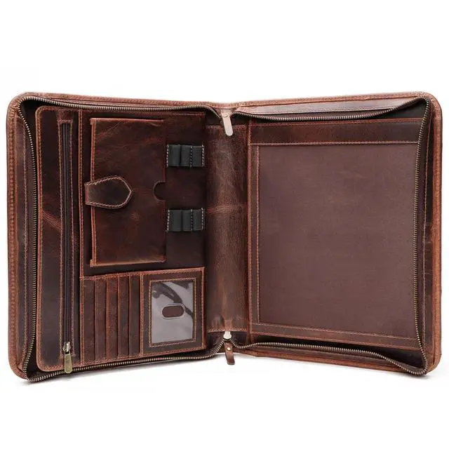 Alt view image 6 of 6 - Leather Portfolio Binder, Professional Organizer Padfolio Resume Folder, Business Card & Document Holder, Portfolios for Men & Women, Office & Business Supplies (Large - Brown)