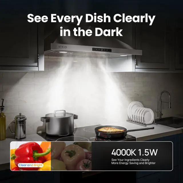 Alt view image 7 of 7 - Wall Mount Range Hood 36 inch, 580 CFM, Ducted/Ductless Convertible, Stainless Steel Kitchen Vent Hood with 3-Speed Fan and LED Lights