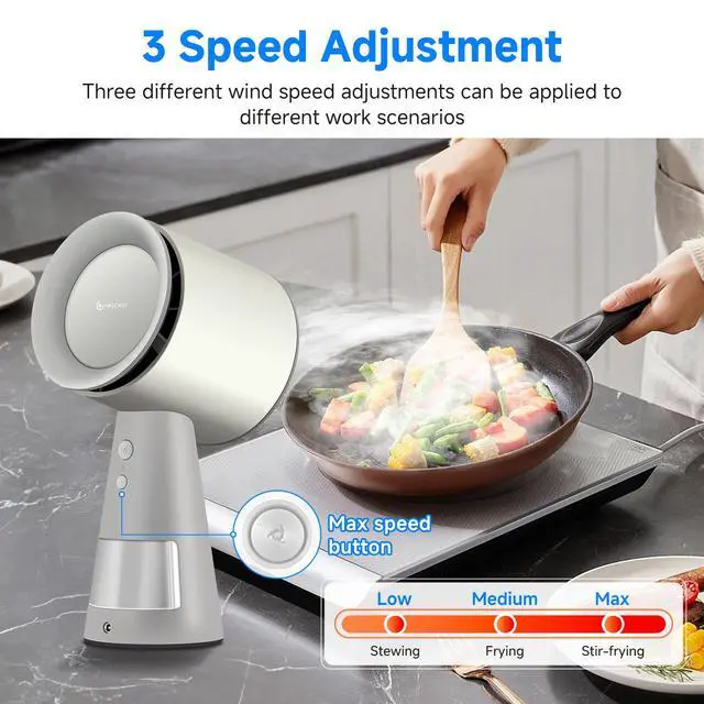 Alt view image 2 of 7 - Portable Range Hood, 3-Speed Desktop Exhaust Vent Fan,CreamWhite | Desktop kitchen vent fan with large oil cup, washable aluminum filter. Low-noise, 3 speeds. Ideal for indoor BBQ,RV