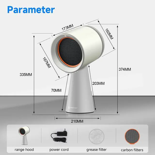Alt view image 6 of 7 - Portable Range Hood, 3-Speed Desktop Exhaust Vent Fan,CreamWhite | Desktop kitchen vent fan with large oil cup, washable aluminum filter. Low-noise, 3 speeds. Ideal for indoor BBQ,RV