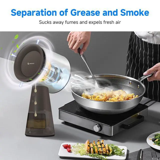 Alt view image 3 of 7 - Portable Range Hood, 3-Speed Desktop Exhaust Vent Fan, Silver brown | Desktop kitchen vent fan with large oil cup, washable aluminum filter. Low-noise, 3 speeds. Ideal for indoor BBQ,RV