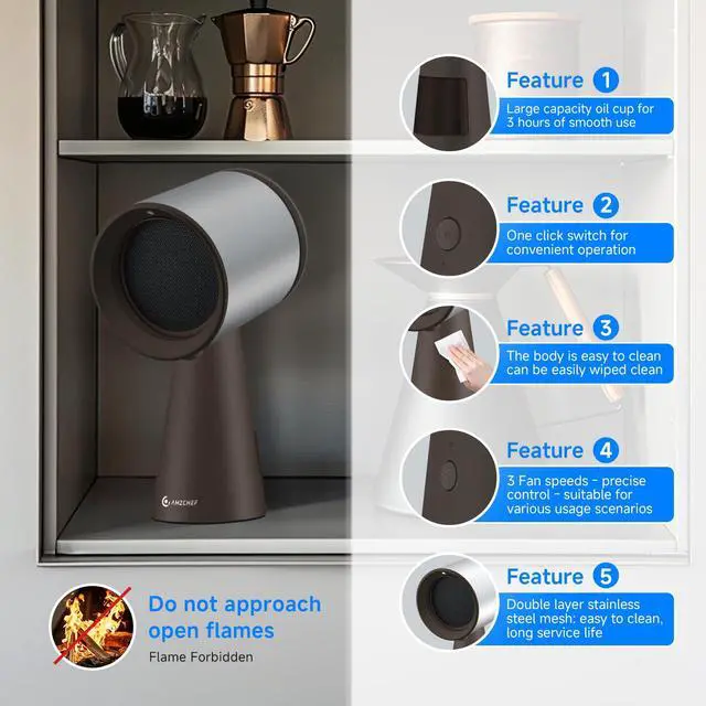 Alt view image 4 of 7 - Portable Range Hood, 3-Speed Desktop Exhaust Vent Fan, Silver brown | Desktop kitchen vent fan with large oil cup, washable aluminum filter. Low-noise, 3 speeds. Ideal for indoor BBQ,RV