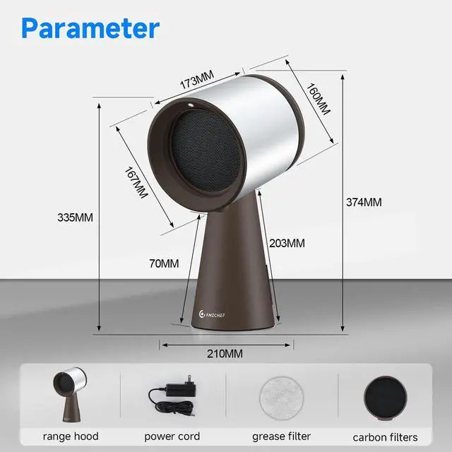 Alt view image 6 of 7 - Portable Range Hood, 3-Speed Desktop Exhaust Vent Fan, Silver brown | Desktop kitchen vent fan with large oil cup, washable aluminum filter. Low-noise, 3 speeds. Ideal for indoor BBQ,RV