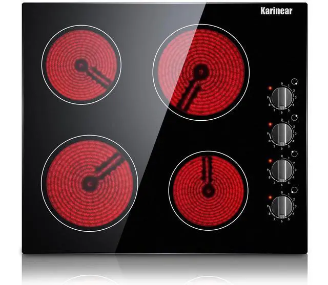 Main image of 4 Burner Electric Cooktop 24 Inch, Built-in Stove Top,Knob Control | Ceramic Radiant Cooktop Replacement, Residual Heat Indicator, Fit Most Existing 24" Cutouts,6000W 220-240V Hard Wire, No Plug