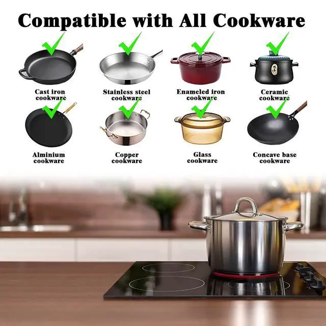Alt view image 4 of 7 - 4 Burner Electric Cooktop 24 Inch, Built-in Stove Top,Knob Control | Ceramic Radiant Cooktop Replacement, Residual Heat Indicator, Fit Most Existing 24" Cutouts,6000W 220-240V Hard Wire, No Plug