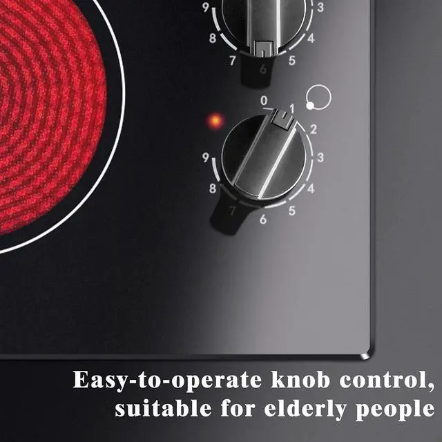 Alt view image 7 of 7 - 4 Burner Electric Cooktop 24 Inch, Built-in Stove Top,Knob Control | Ceramic Radiant Cooktop Replacement, Residual Heat Indicator, Fit Most Existing 24" Cutouts,6000W 220-240V Hard Wire, No Plug