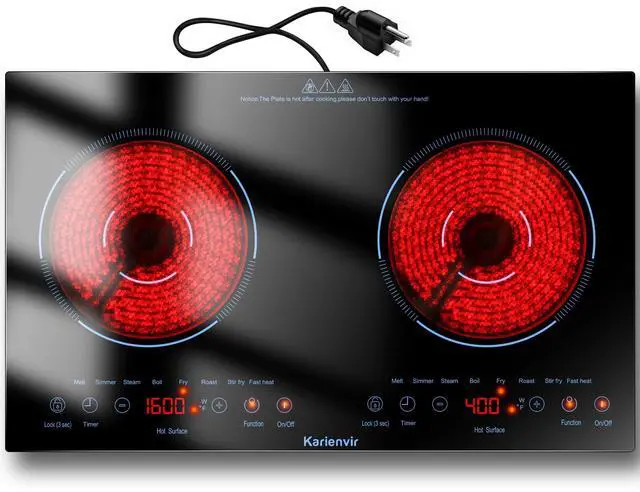 Main image of 2 Burner Electric Cooktop 110V, 2000W, 24" Plug-in & Built-in | 22.4" x 12.6" Built in Size, 8 Cooking Modes, Touch Control Safety Lock, Timer, Portable Electric Stove, Auto Shut-off, Blue