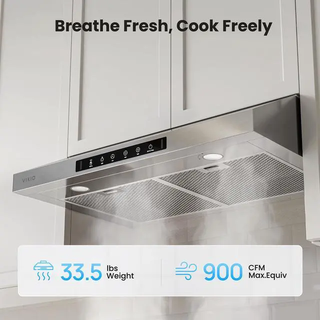 Alt view image 2 of 7 - 30 Inch Under Cabinet Range Hood 900 CFM, Dual Motor Powerful Kitchen Vent Hood, Gesture & Touch Control, Ultra Quiet DC Motor, Dishwasher-Safe Filters, LED Lights, Stainless Steel