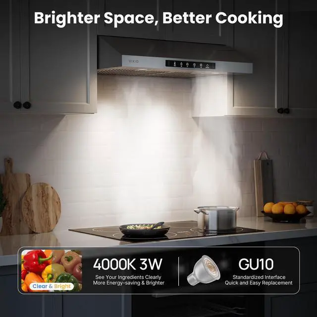 Alt view image 6 of 7 - 30 Inch Under Cabinet Range Hood 900 CFM, Dual Motor Powerful Kitchen Vent Hood, Gesture & Touch Control, Ultra Quiet DC Motor, Dishwasher-Safe Filters, LED Lights, Stainless Steel