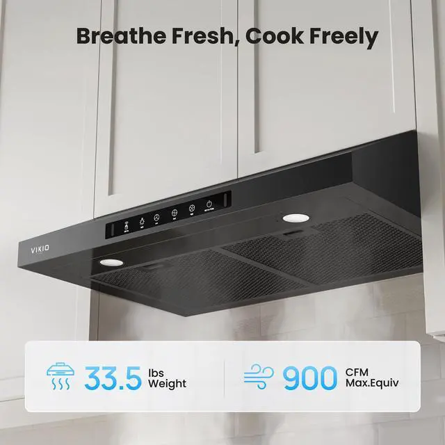 Alt view image 2 of 7 - 36 Inch Under Cabinet Range Hood 900 CFM, Dual Motor Powerful Kitchen Vent Hood, Gesture & Touch Control, Ultra Quiet DC Motor, Dishwasher-Safe Filters, LED Lights, Black