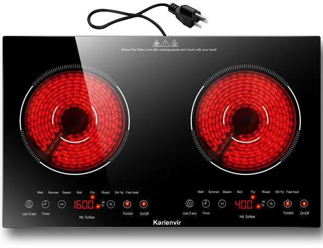 Main image of 2 Burner Electric Cooktop 110V, 2000W, 24" Plug-in & Built-in | 22.4" x 12.6" Built in Size, 8 Cooking Modes, Touch Control Safety Lock, Timer, Portable Electric Stove, Auto Shut-off, Black