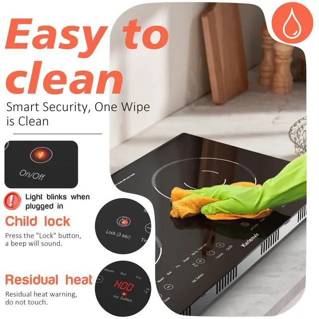 Alt view image 4 of 7 - 2 Burner Electric Cooktop 110V, 2000W, 24" Plug-in & Built-in | 22.4" x 12.6" Built in Size, 8 Cooking Modes, Touch Control Safety Lock, Timer, Portable Electric Stove, Auto Shut-off, Black