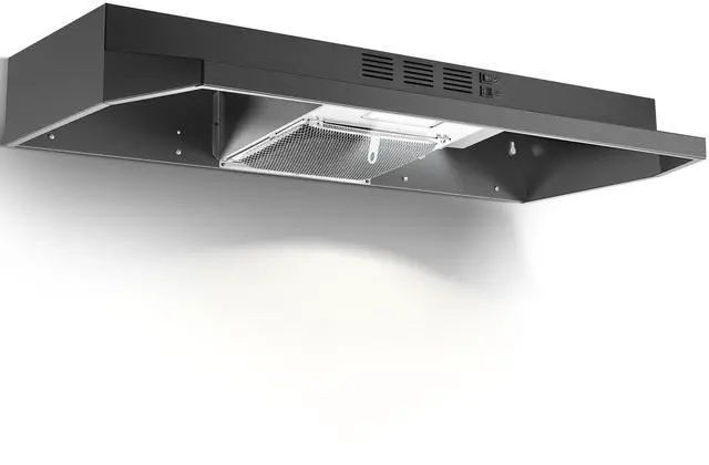 Main image of Under Cabinet Range Hood 36 inch, Ducted/Ductless Vent Hood | 2 Speeds Fan, Black Range Hood with Rocker Button Control, Kitchen Hood 280CFM, Bright LED Light