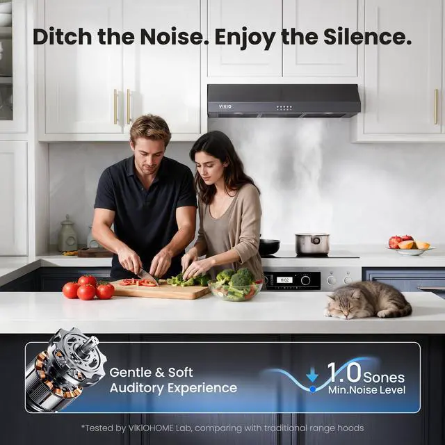 Alt view image 2 of 7 - Under Cabinet Range Hood 36 Inch, 1200 CFM Dual-Motor Kitchen Vent with LED Lights, Button Control, Ducted Stainless Steel Vent Hood, Reusable 5-Layer Aluminum Filters, Black
