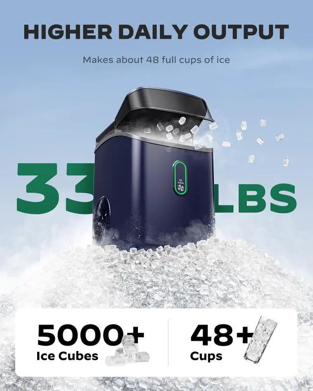 Alt view image 3 of 7 - Nugget Ice Maker Countertop, Pebble Ice Maker with Soft Chewable Ice, One-Click Operation Ice Machine with Self-Cleaning, 33lbs/24H for Home,Kitchen,Office