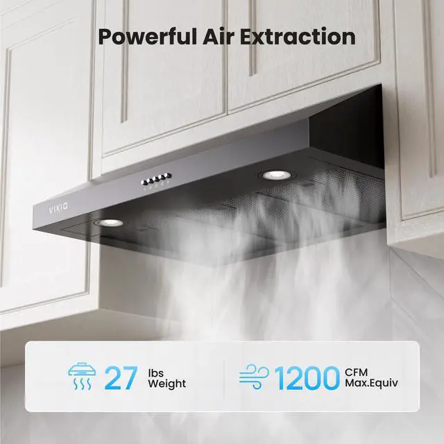 Alt view image 5 of 7 - Under Cabinet Range Hood 36 Inch, 1200 CFM Dual-Motor Kitchen Vent with LED Lights, Button Control, Ducted Stainless Steel Vent Hood, Reusable 5-Layer Aluminum Filters, Black