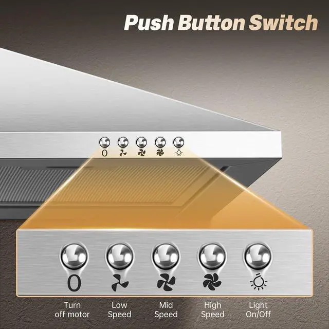 Alt view image 5 of 7 - 36 Inch Range Hood, 450CFM Wall Mount Stainless Steel Kitchen Vent Hood - 3-Speed Exhaust Fan, Ducted/Ductless Convertible, Chimney-Style Stove Hood, LED Light & Push Button Control