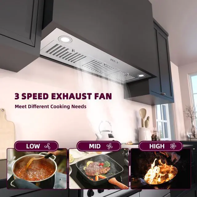 Alt view image 5 of 7 - Range Hood Insert 36 inch, Built-in Kitchen Hood with 600 CFM, Ducted/Ductless Convertible Vent Hood, Stainless Steel Stove Hood Vent with Push Button, Baffle Filters and Charcoal Filters