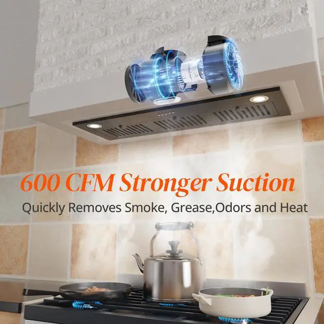 Alt view image 2 of 7 - Black Range Hood Insert 36 inch, Built-in Kitchen Hood with 600 CFM, Ducted/Ductless Convertible Vent Hood, Stove Hood with Push Button, Aluminum Filters and Charcoal Filters