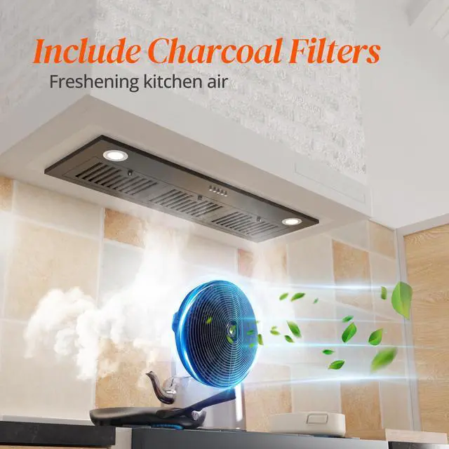 Alt view image 6 of 7 - Black Range Hood Insert 36 inch, Built-in Kitchen Hood with 600 CFM, Ducted/Ductless Convertible Vent Hood, Stove Hood with Push Button, Aluminum Filters and Charcoal Filters