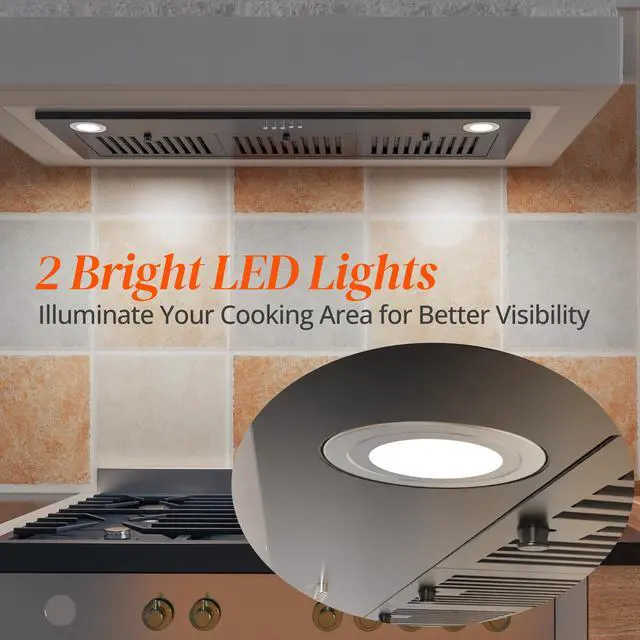 Alt view image 7 of 7 - Black Range Hood Insert 36 inch, Built-in Kitchen Hood with 600 CFM, Ducted/Ductless Convertible Vent Hood, Stove Hood with Push Button, Aluminum Filters and Charcoal Filters