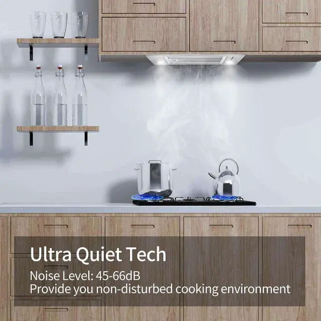 Alt view image 3 of 7 - Range Hood Insert 24 inch, Built in Kitchen Hood 600CFM, Ducted/Ductless Convertible Stove Hood with Stainless Steel Baffle Filter, Vent Hood Insert w/ 3 Speed Fan, 2PCS Replaceable LED Lights