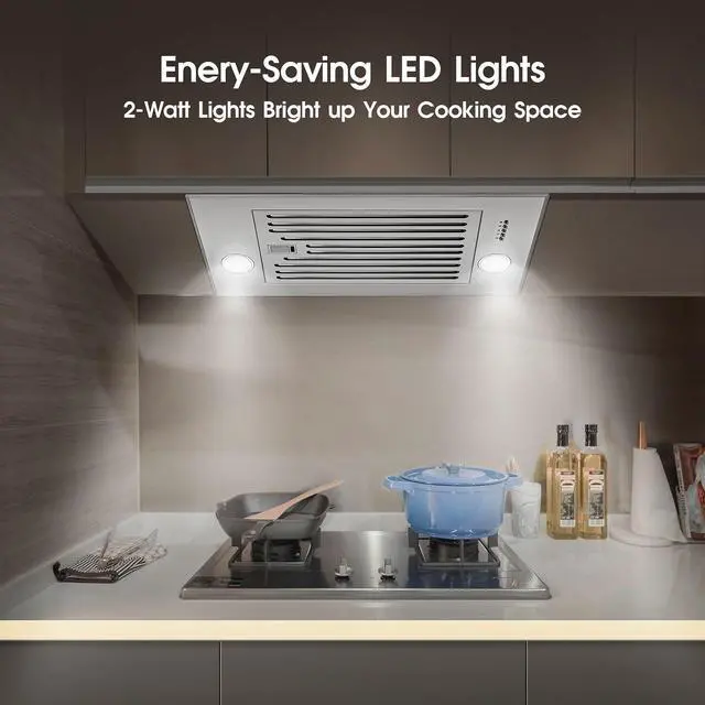 Alt view image 7 of 7 - Range Hood Insert 24 inch, Built in Kitchen Hood 600CFM, Ducted/Ductless Convertible Stove Hood with Stainless Steel Baffle Filter, Vent Hood Insert w/ 3 Speed Fan, 2PCS Replaceable LED Lights