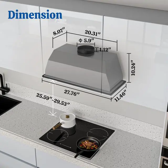 Alt view image 6 of 7 - Black Range Hood Insert 30 Inch, 600 CFM Ducted/Ductless Convertible Built-in Kitchen Vent Hood, Stainless Steel Stove Hood with 3 Speed Exhaust Fan & Baffle Filters
