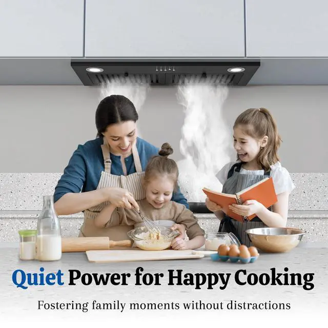 Alt view image 5 of 7 - Black Range Hood Insert 30 Inch, 600 CFM Ducted/Ductless Convertible Built-in Kitchen Vent Hood, Stainless Steel Stove Hood with 3 Speed Exhaust Fan & Baffle Filters
