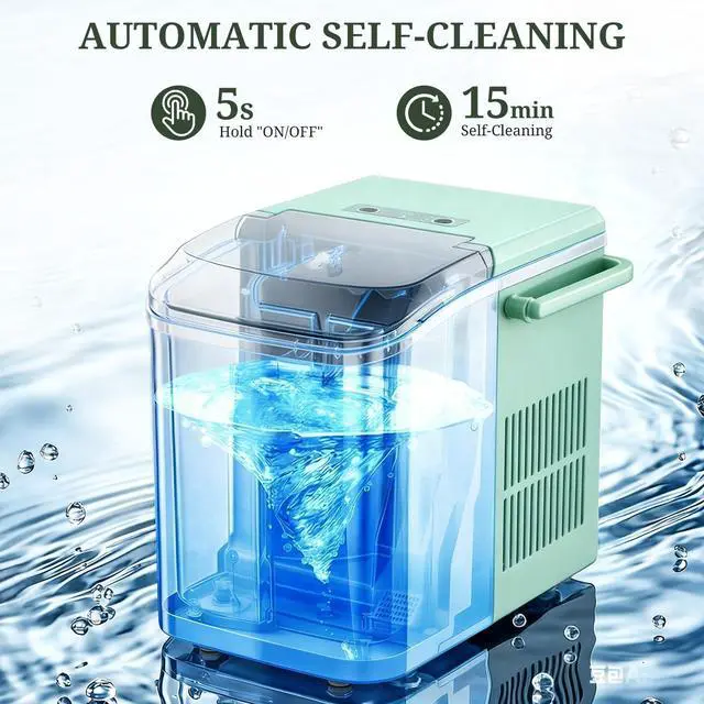 Alt view image 5 of 7 - Ice Maker Portable Countertop with Handle, Basket & Scoop, 26Lbs/24Hrs | 9 Bullet Ice Cubes in 6 Mins, 2 Ice Sizes, Self-Cleaning, Quiet Compact Ice Machine for Home Kitchen Party, Green
