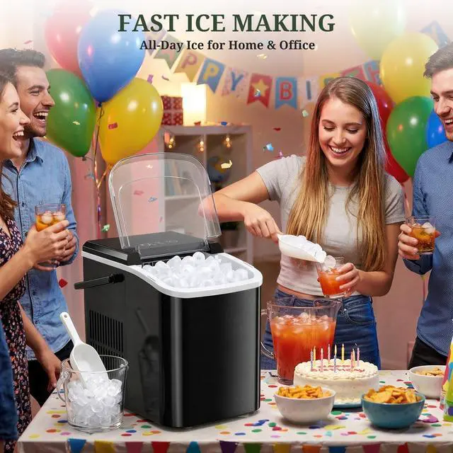 Alt view image 2 of 7 - Ice Maker Portable Countertop with Handle, Basket & Scoop, 26Lbs/24Hrs | 9 Bullet Ice Cubes in 6 Mins, 2 Ice Sizes, Self-Cleaning, Quiet Compact Ice Machine for Home Kitchen Party, Black