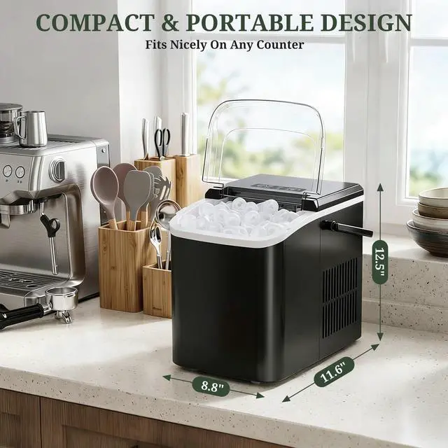 Alt view image 4 of 7 - Ice Maker Portable Countertop with Handle, Basket & Scoop, 26Lbs/24Hrs | 9 Bullet Ice Cubes in 6 Mins, 2 Ice Sizes, Self-Cleaning, Quiet Compact Ice Machine for Home Kitchen Party, Black