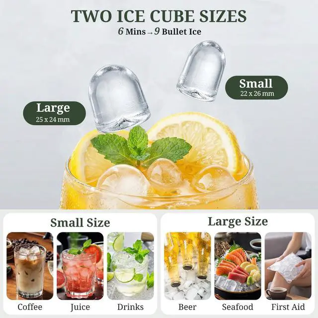 Alt view image 3 of 7 - Ice Maker Portable Countertop with Handle, Basket & Scoop, 26Lbs/24Hrs | 9 Bullet Ice Cubes in 6 Mins, 2 Ice Sizes, Self-Cleaning, Quiet Compact Ice Machine for Home Kitchen Party, Black