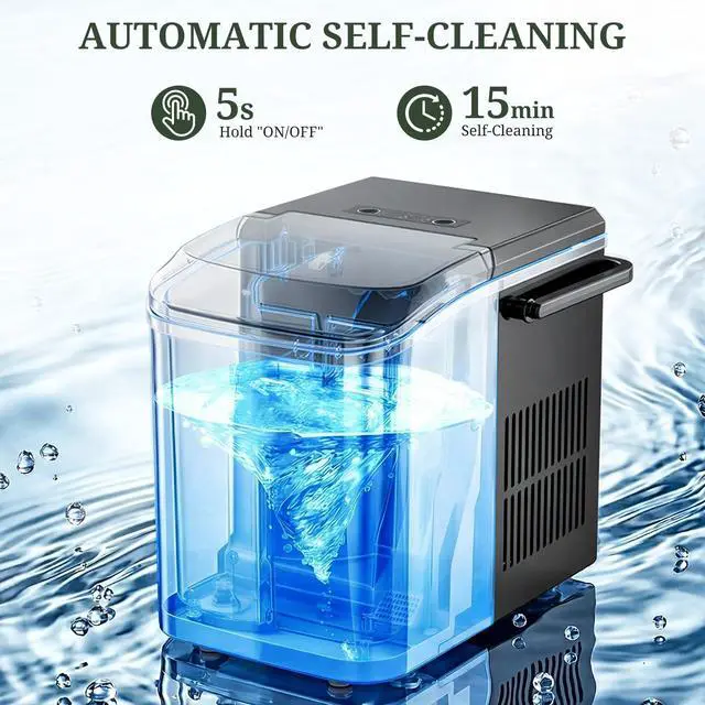 Alt view image 5 of 7 - Ice Maker Portable Countertop with Handle, Basket & Scoop, 26Lbs/24Hrs | 9 Bullet Ice Cubes in 6 Mins, 2 Ice Sizes, Self-Cleaning, Quiet Compact Ice Machine for Home Kitchen Party, Black