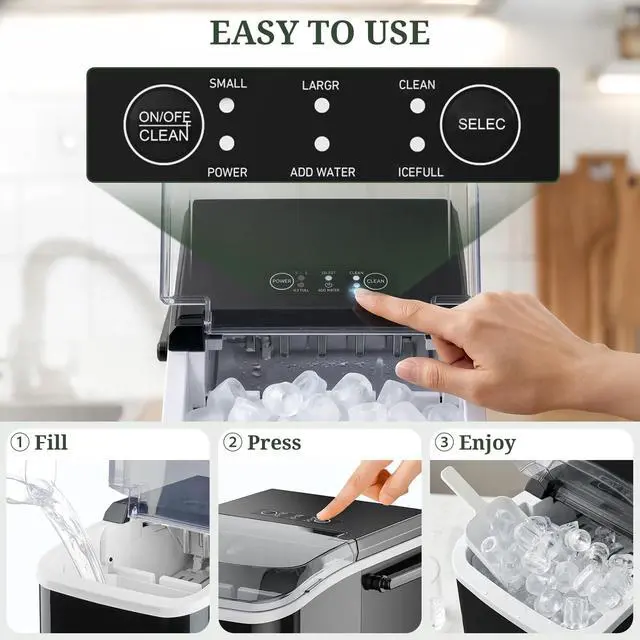 Alt view image 6 of 7 - Ice Maker Portable Countertop with Handle, Basket & Scoop, 26Lbs/24Hrs | 9 Bullet Ice Cubes in 6 Mins, 2 Ice Sizes, Self-Cleaning, Quiet Compact Ice Machine for Home Kitchen Party, Black