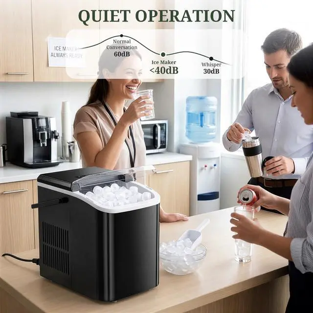Alt view image 7 of 7 - Ice Maker Portable Countertop with Handle, Basket & Scoop, 26Lbs/24Hrs | 9 Bullet Ice Cubes in 6 Mins, 2 Ice Sizes, Self-Cleaning, Quiet Compact Ice Machine for Home Kitchen Party, Black