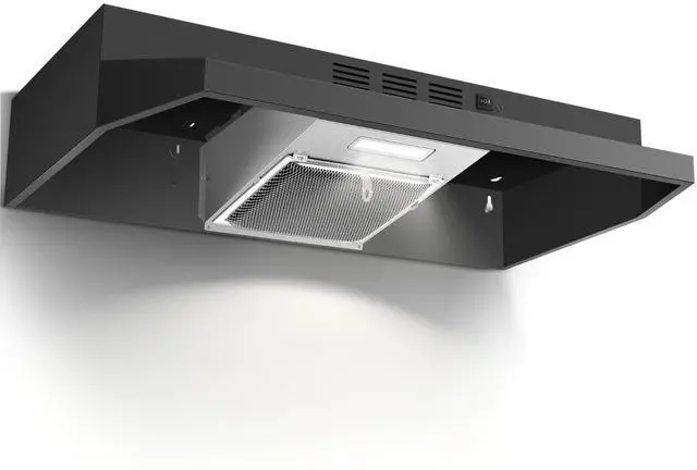Main image of 24 inch Range Hood Under Cabinet, Black Kitchen Hood 280CFM | Ducted/Ductless Vent Hood with Rocker Button Control, Stove Hood with 2 Speeds Fan, Bright LED Light