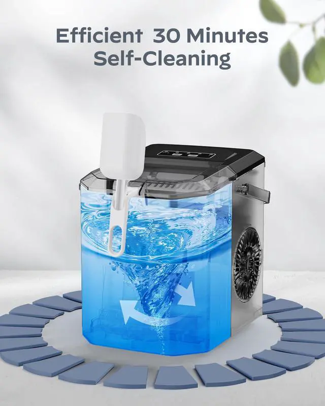 Alt view image 6 of 7 - Ice Maker Countertop, Stainless Steel Portable Ice Machine with Carry Handle, Self-Cleaning Ice Makers with Basket and Scoop, 9 Cubes in 6 Mins, 26 lbs per Day, Stainless Steel