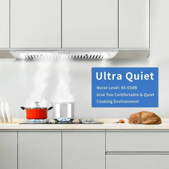 Alt view image 5 of 7 - Range Hood Insert 30 inch,Stainless Steel Kitchen Vent Hood 600CFM,Built-in Kitchen Stove Hood w/Front Button Controls and Front LED Lights,Baffle Filters,Ducted/ductless Convertible Duct