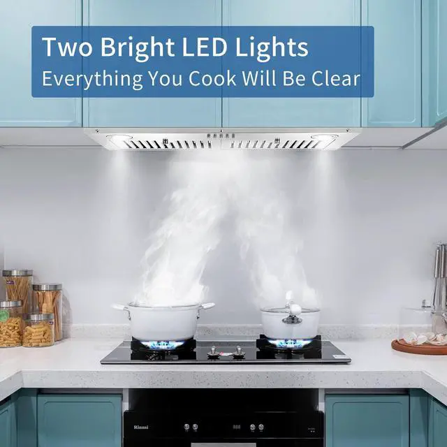 Alt view image 7 of 7 - Range Hood Insert 30 inch,Stainless Steel Kitchen Vent Hood 600CFM,Built-in Kitchen Stove Hood w/Front Button Controls and Front LED Lights,Baffle Filters,Ducted/ductless Convertible Duct