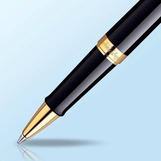 Alt view image 5 of 7 - Hemisphere Rollerball Pen, Gloss Black with 23k Gold Trim, Fine Point, Black Ink, Gift Box