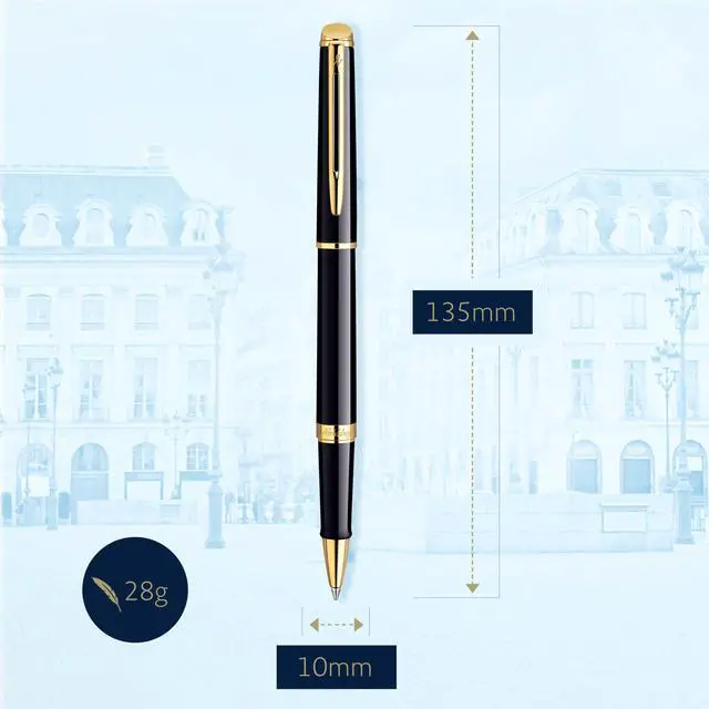 Alt view image 3 of 7 - Hemisphere Rollerball Pen, Gloss Black with 23k Gold Trim, Fine Point, Black Ink, Gift Box