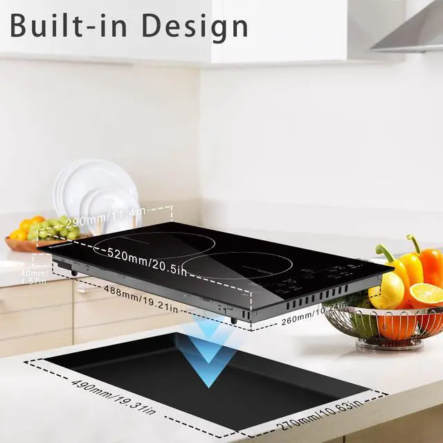 Alt view image 6 of 6 - 2 Burners Electric Cooktop, 110v Plug in Ceramic Cooktop, 12 Inch | Countertop & Built-in Electric Stove Top with Child Safety Lock, Timer, Over-Temperature Protection, Sensor Touch Control