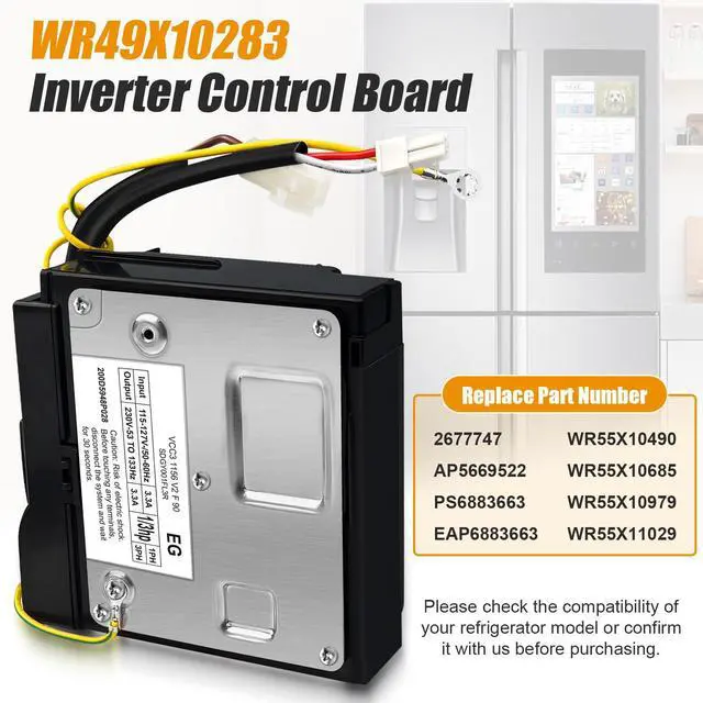 Alt view image 5 of 7 - WR49X10283 WR55X10490 Inverter Control Board Compatible with GE Refrigerator,Replace WR55X10685 WR55X10979 WR55X11029 AP5669522 PS6883663 2677747 519306299,Parts Embraco VCC3 1156 K8 F 90