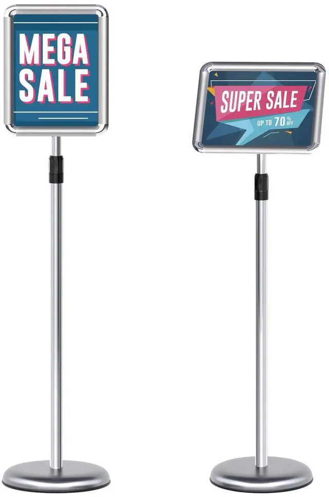 Main image of Sign Holder - 2PCS 8.5 x 11 Inch Sign Stand Vertical and Horizontal Adjustable Poster Stand, Heavy-Duty Floor Standing Sign Holder with Round Base for Malls Display, Advertisement, and Outdoor(Sliver)